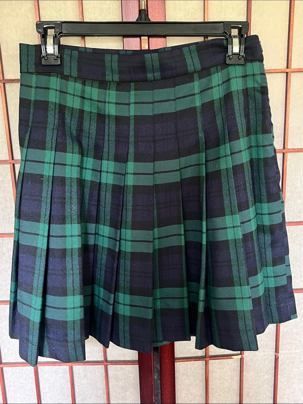 Classic Green & Navy Plaid Pleated Skirt